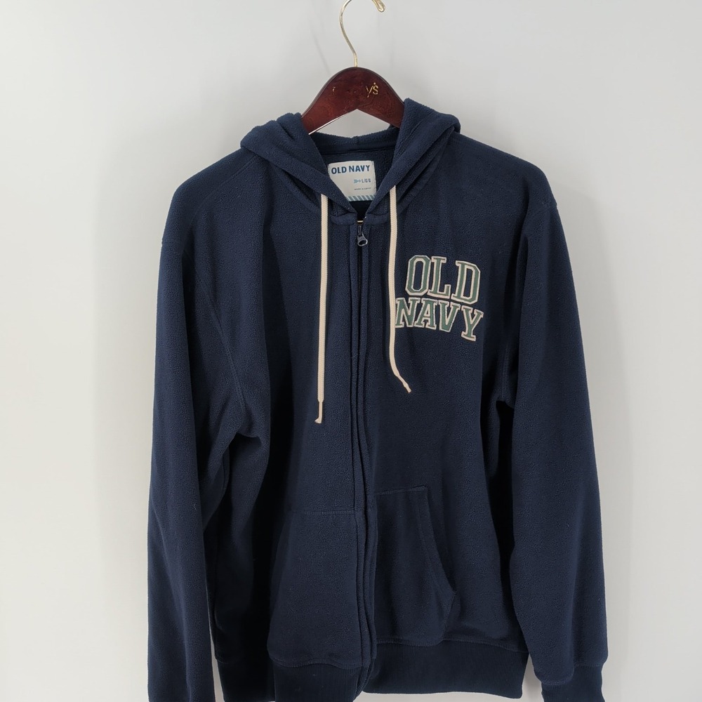 Old Navy Spell Out Fleece Winterwear Full Zip Hoodie Navy Blue Size Large
